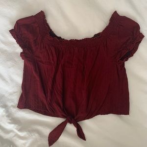 Maroon off the shoulder tie top